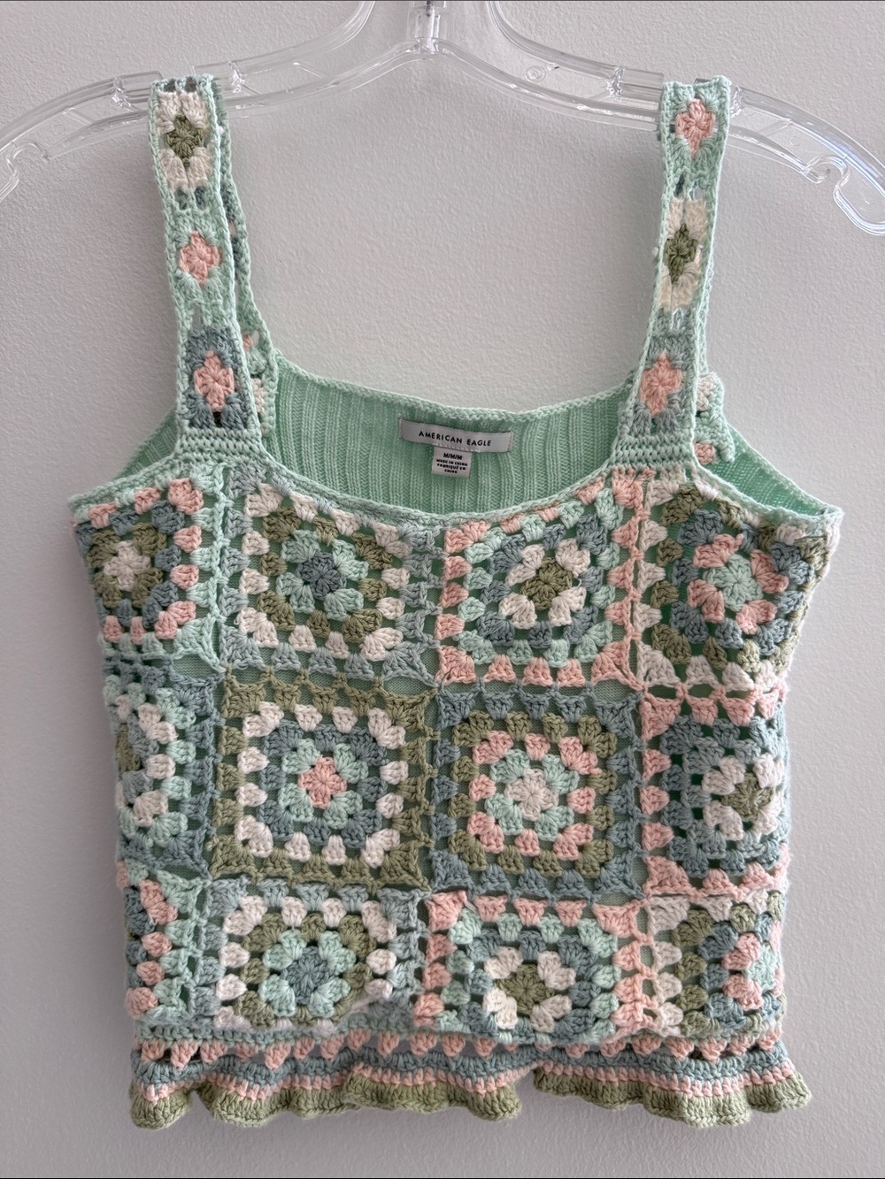 NWOT American Eagle Outfitters Pastel Crochet Square-Panel Crop Tank Top